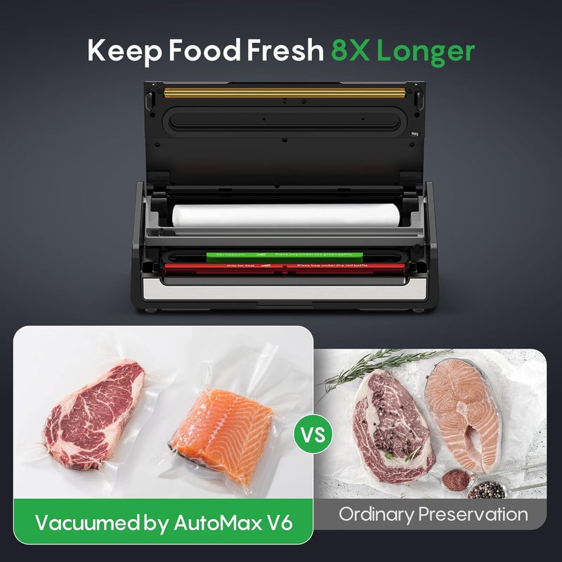 Fresko Food Vacuum Sealer with Automatic Bag Detection, Double Heat Seal, Built-in Bag Roll Storage & Cutter, 2 Rolls Bags, Starter Kit - Image 3